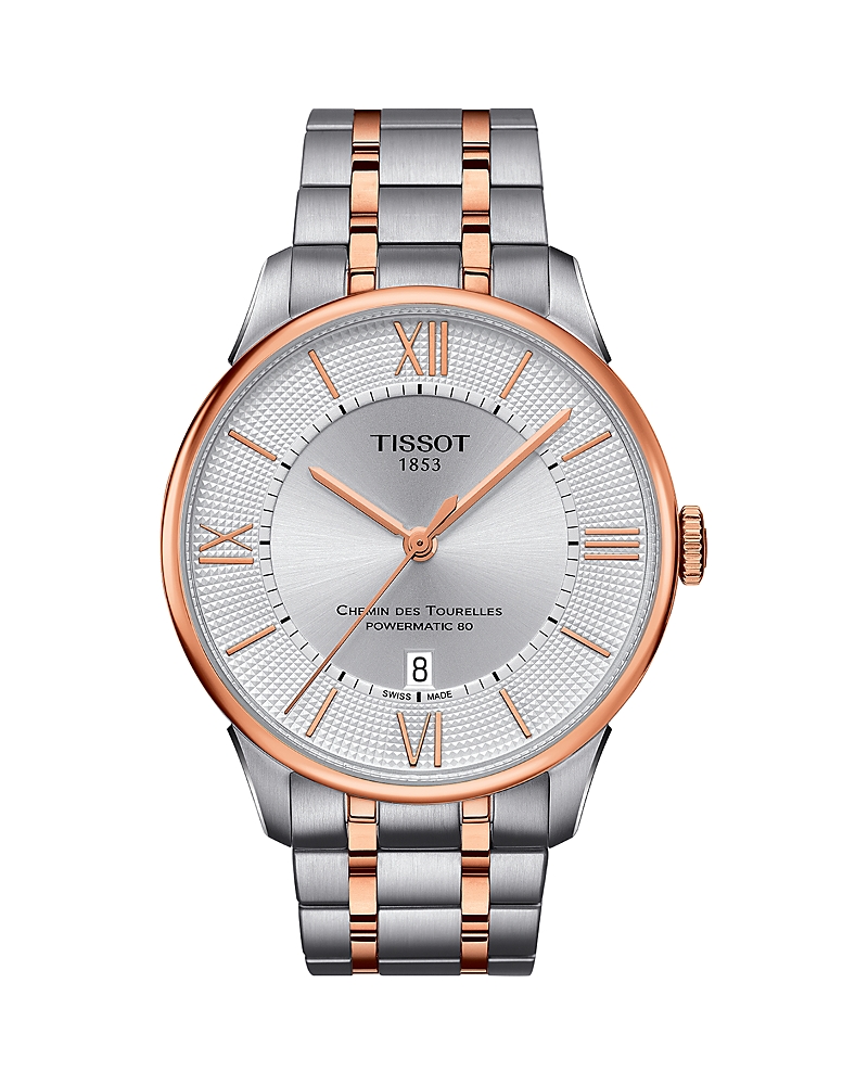 Tissot Chemin Des Tourelles Powermatic 80 Two Tone Watch, 42mm In Silver