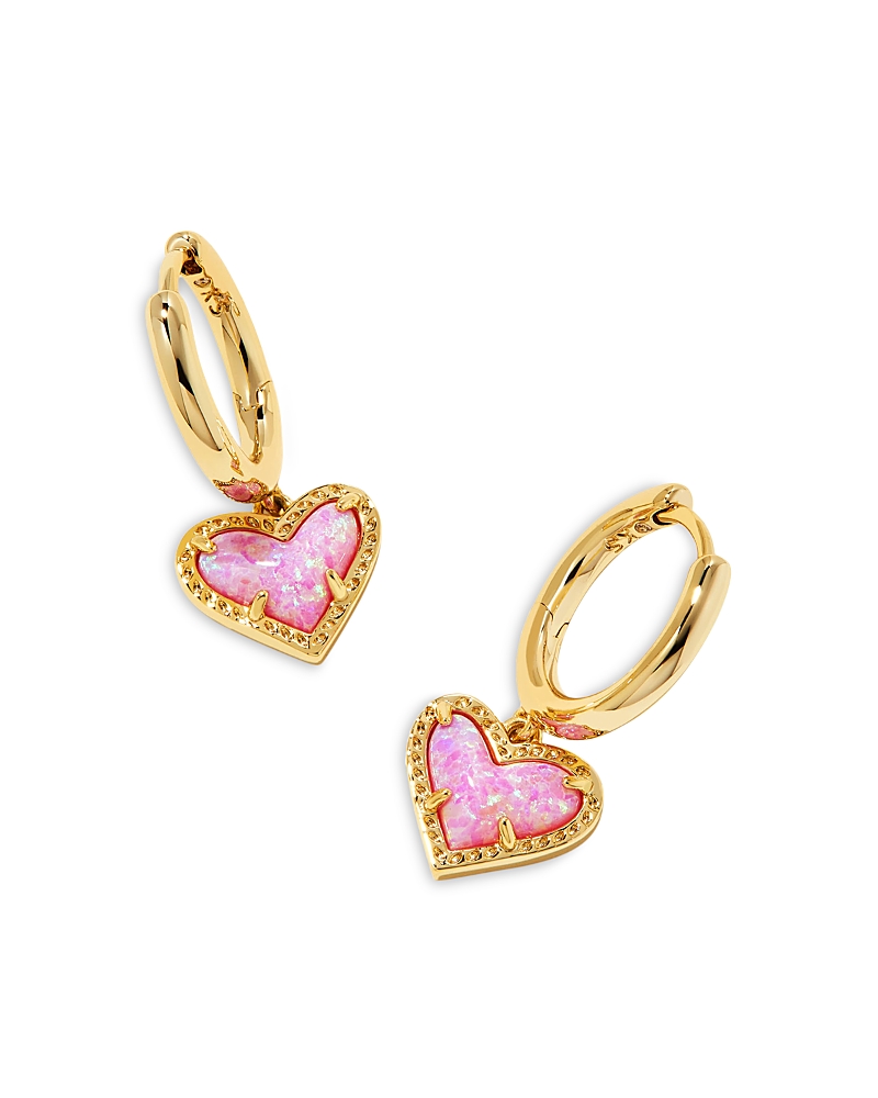 Kendra Scott Ari Heart Drop Huggie Hoop Earrings In Gold Bubblegum Pink Opal