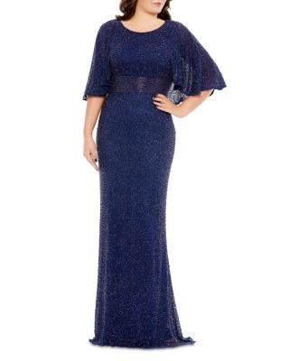 Mac Duggal - Beaded Cape Sleeve Gown