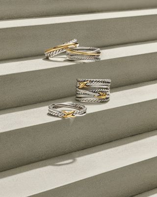 ■David Yurman■クロスオーバースターリングシルバーリング Double X Crossover Ring in Sterling Silver with 18K Yellow