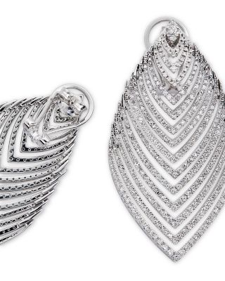 Diamond Multirow Statement Drop Earrings in 14K White Gold, 2.50 tcw