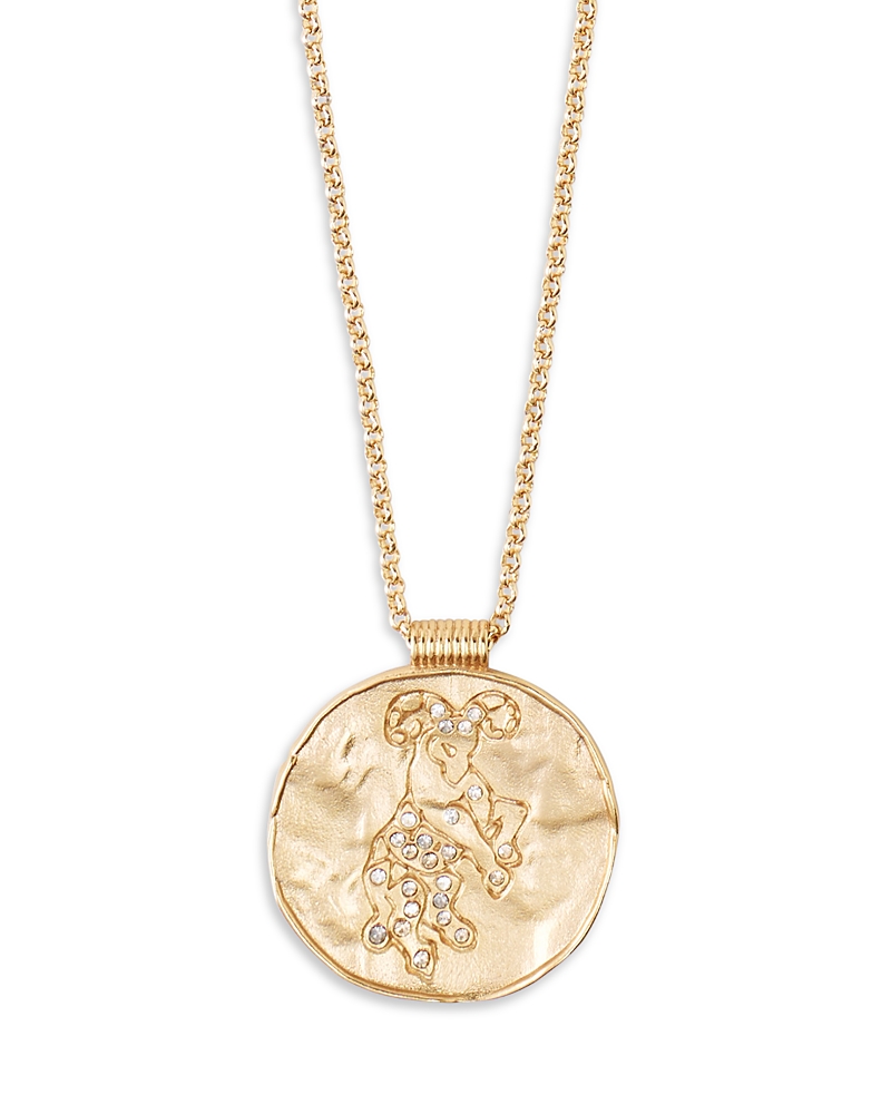 Maje Rhinestone Zodiac Pendant Necklace in Gold Tone, 26.5