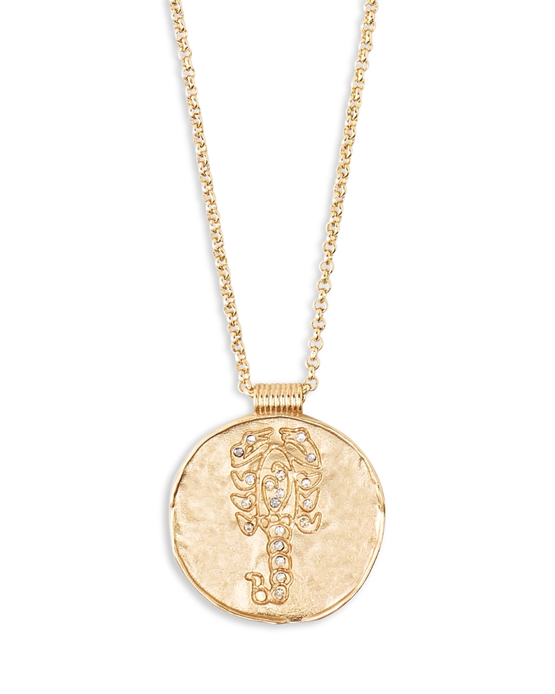 Maje Rhinestone Zodiac Pendant Necklace in Gold Tone, 26.5-29.5