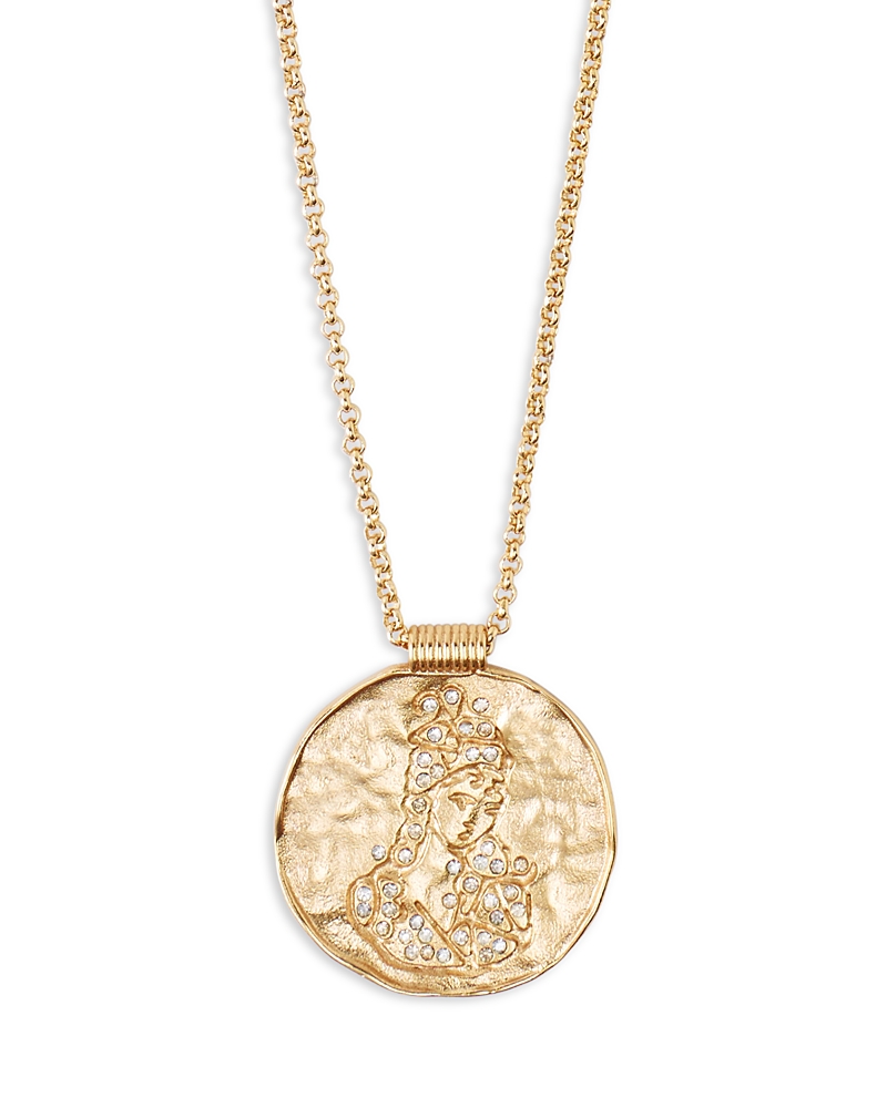 Maje Rhinestone Zodiac Pendant Necklace in Gold Tone, 26.5-29.5