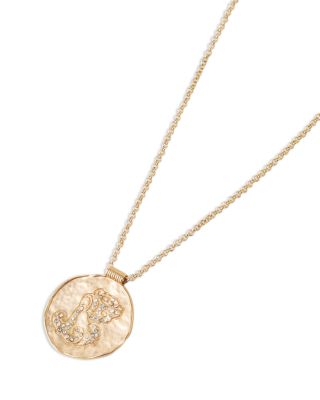 Rhinestone Zodiac Pendant Necklace in Gold Tone, 26.5"-29.5"