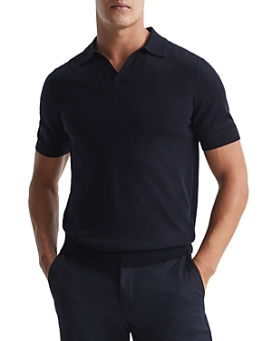 Shop Reiss Duchie Short Sleeve Open Collar Merino Polo Shirt In Navy 2