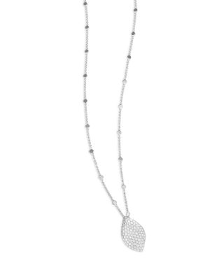 18K White Gold Aleluia Diamond Pav&eacute; Leaf Pendant Necklace, 17.3"