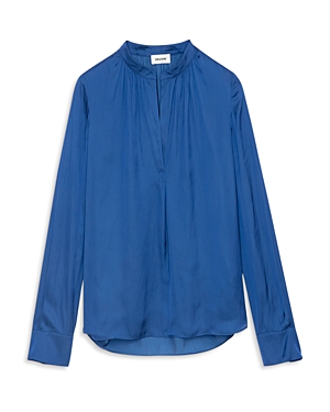 Zadig & Voltaire Zadig&voltaire Womens Bleu Roi Tink V-neck Satin Shirt In Bleu Roi