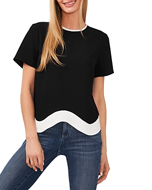 Cece Contrast Trim Short Sleeve Blouse In Rich Black