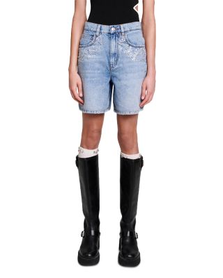 Maje Ietoile Rhinestone Denim Shorts in Blue | Bloomingdale's
