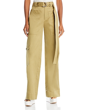 Shop Proenza Schouler White Label Cotton Stretch Wide Leg Cargo Pants In Khaki Green