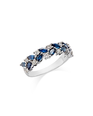 Bloomingdale's Blue Sapphire & Diamond Cluster Ring In 14k White Gold In Blue/white