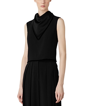 Armani Collezioni Emporio Armani Sleeveless Scarf Collar Top In Solid Black