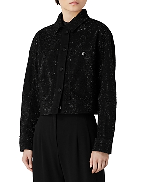 Emporio Armani Button-down Crystal Jean Jacket In Solid Black