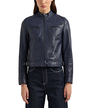 Shop Emporio Armani Caban Leather Jacket In Solid Medium