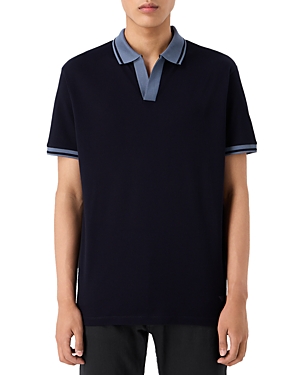 Shop Emporio Armani Short Sleeve Open Placket Polo Shirt In Solid Blue