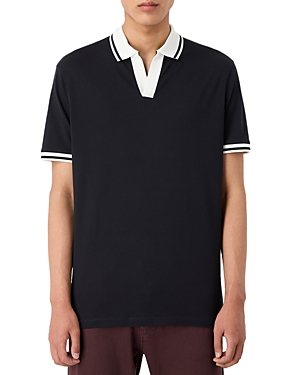 Emporio Armani Short Sleeve Open Placket Polo Shirt In Solid Black