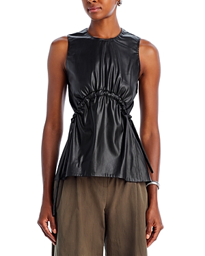 PROENZA SCHOULER WHITE LABEL FAUX LEATHER DRAWSTRING TOP