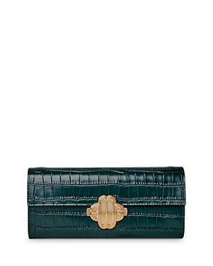 Maje Clover Embossed Leather Baguette Clutch