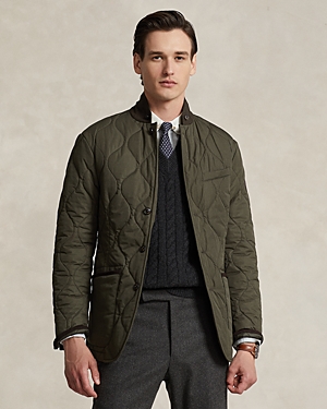 Polo Ralph Lauren Suede Trimmed Quilted Jacket In Turf Olive