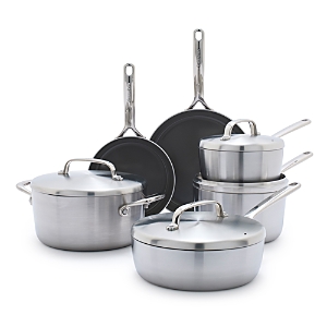 Shop Greenpan Gp5 Stainless Steel 10 Piece Cookware Set In Silver