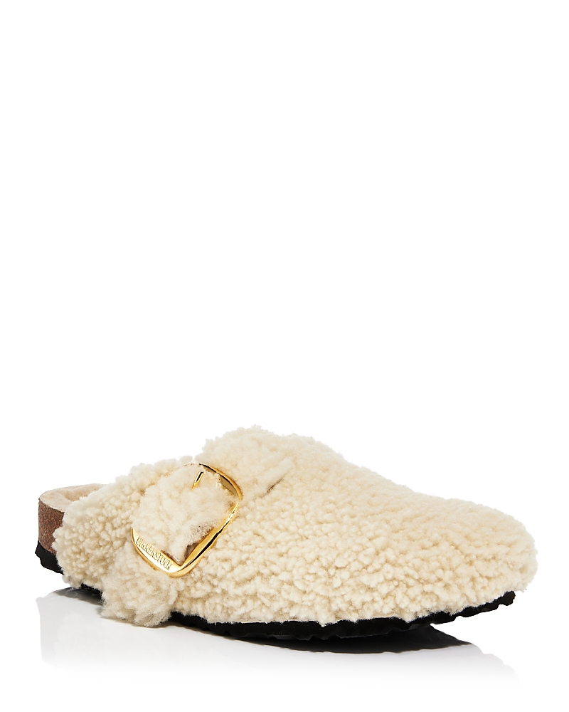 Birkenstock Boston Big Buckle Teddy Shearling Slip-on Shoes In Eggshell