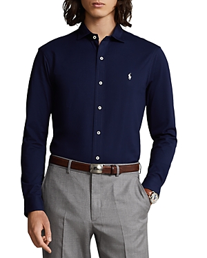 Shop Polo Ralph Lauren Cotton Jersey Button Down Shirt In Cruise Navy