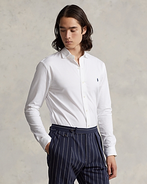 Shop Polo Ralph Lauren Cotton Jersey Button Down Shirt In White