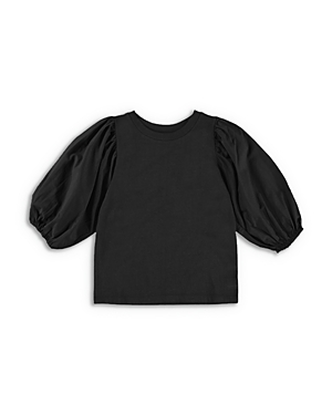 Shop Dl1961 Girls' Kayla Mixed Media Puff Sleeve Shirt - Big Kid In Black