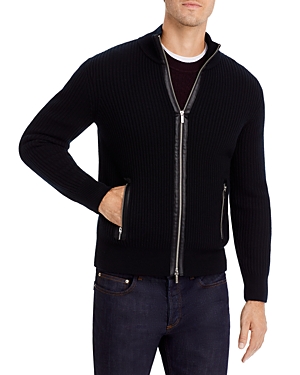 The Men's Store At Bloomingdale's Double Zip Front Cardigan Merino Wool Sweater In Black