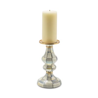 Mackenzie-Childs - Medium Sterling Check&reg; Enamel Pillar Candlestick