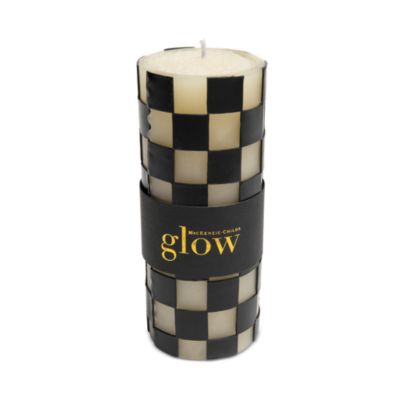 6" Black Check Pillar Candle