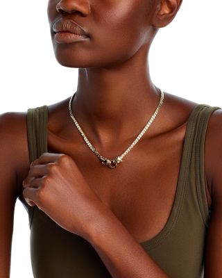 14K Yellow Gold Emerald Eye Panther Collar Necklace, 17"