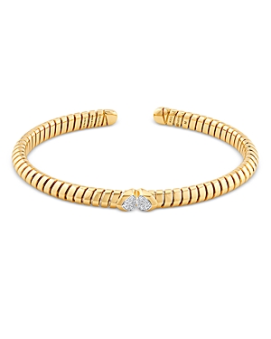 18K Yellow Gold Trisolina Diamond Pave Cuff Bangle Bracelet