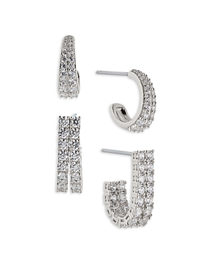 Nadri Disco Duo Pave Hoop Earrings Set In Rhodium Plated Or 18k Gold Plated In Silver