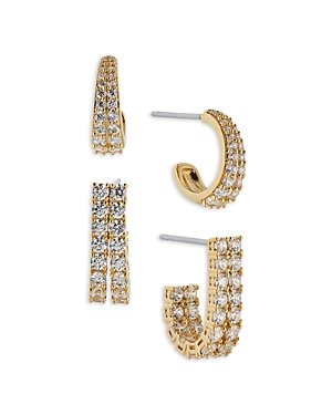 Nadri Disco Duo Pave Hoop Earrings Set in Rhodium Plated or 18K Gold Plated