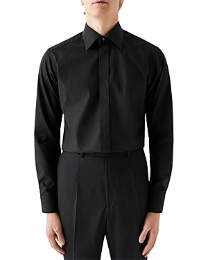 Eton Slim Fit Pin Dot Pique Button Front Shirt In Black