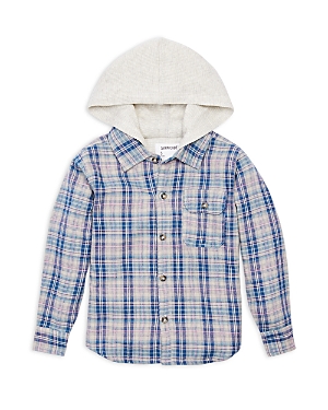 Sovereign Code Boys' Northern Hooded Plaid Shirt - Baby In Navy/oatmeal