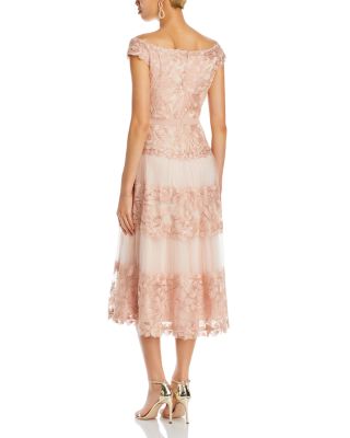  Adriane Floral Embroidered Tea-Length Dress