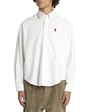 Shop Ami Alexandre Mattiussi De Coeur Boxy Fit Button Down Shirt In Natural White