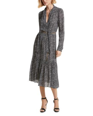 Michael Kors Patch Pocket Nero Collar Silk Belted Dress Navy