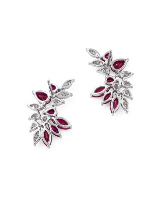 Ruby & Diamond Drop Earrings in 14K White Gold