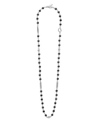 Sterling Silver Caviar Icon Ceramic Bead Link Statement Necklace, 16-18"