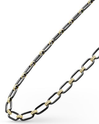 18K Yellow Gold Signature Caviar Black Ceramic Link Necklace, 16-18"