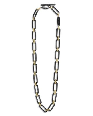 18K Yellow Gold Signature Caviar Black Ceramic Link Necklace, 18"