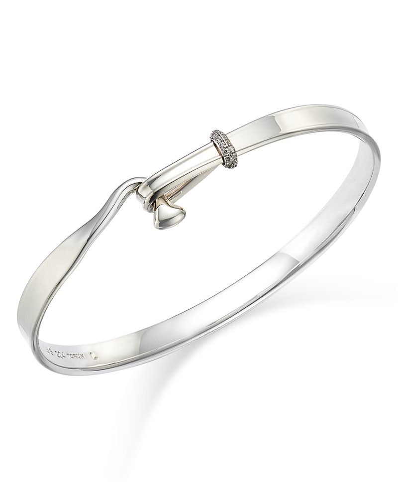 Georg Jensen Sterling Silver Torun Diamond Bangle Bracelet In Silver