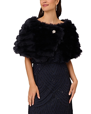 Shop Adrianna Papell Faux Fur Brooch Capelet In Midnight