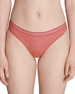 Shop Simone Perele Comete Feather & Fan Lace Thong In Texas Pink