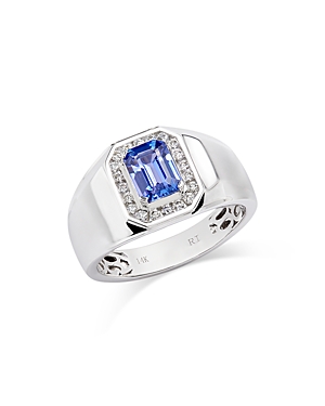 Bloomingdale's Men's Tanzanite & Diamond Halo Ring In 14k White Gold In Blue/white