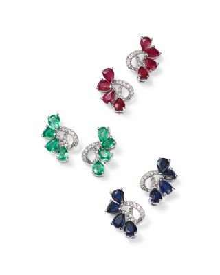 Precious Stone & Diamond Ear Climbers in 14K White Gold
